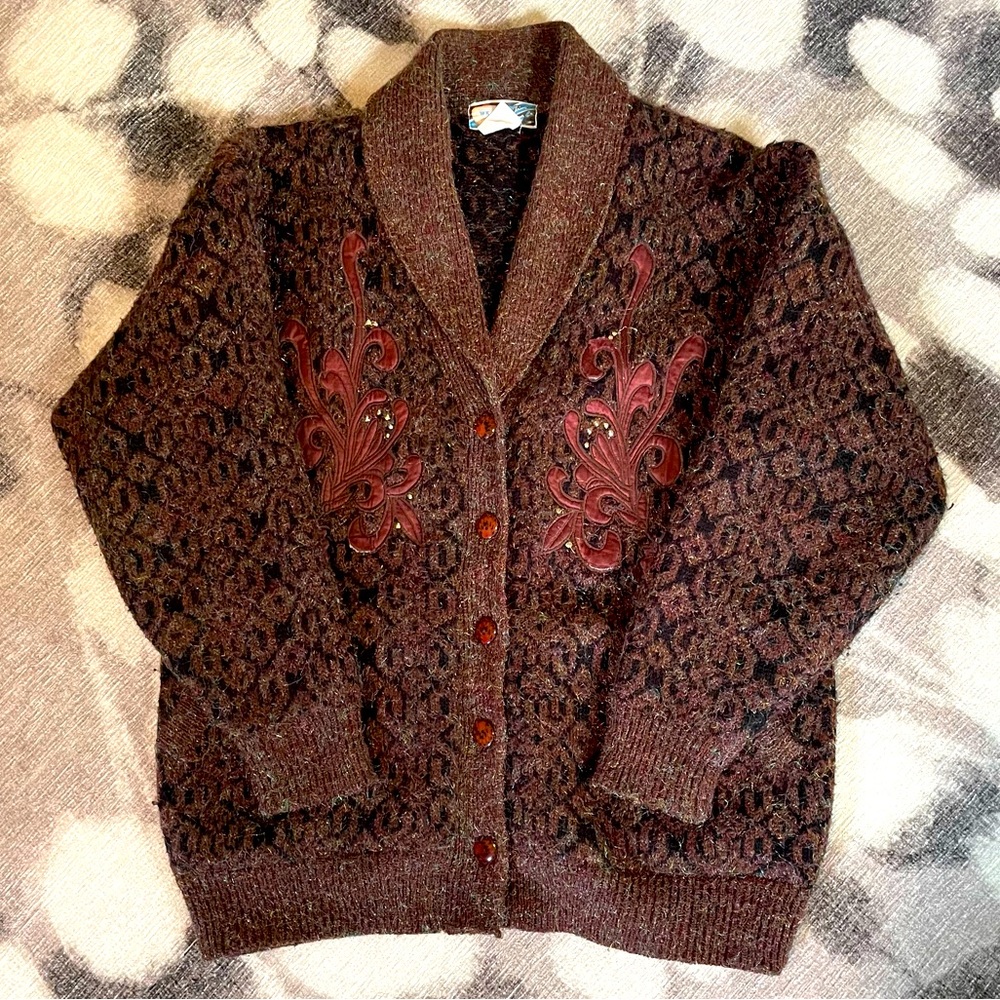 Vintage thick cozy cardigan sz Small brown/black